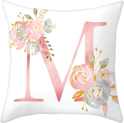 Miniatura 16 de Fundas de Almohada Decorativas del Alfabeto, Fundas de Cojín con Letras ABC y Flores, Fundas de Cojín Cuadradas de 18 x 18 Pulgadas, Protectores
