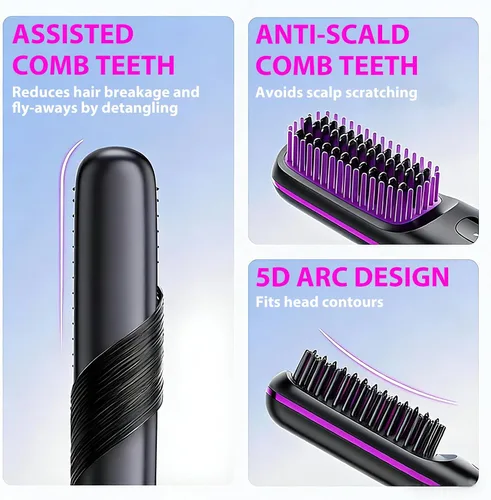 Miniatura 6 de Go Brush Pro - Cepillo alisador de pelo inalámbrico portátil con pantalla LCD de calentamiento rápido inalámbrico, 3 ajustes de temperatura