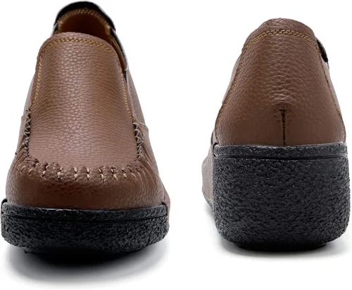 Miniatura 5 de UZB Mocasines de cuero sin cordones para mujer, cómodos zapatos de plataforma casuales