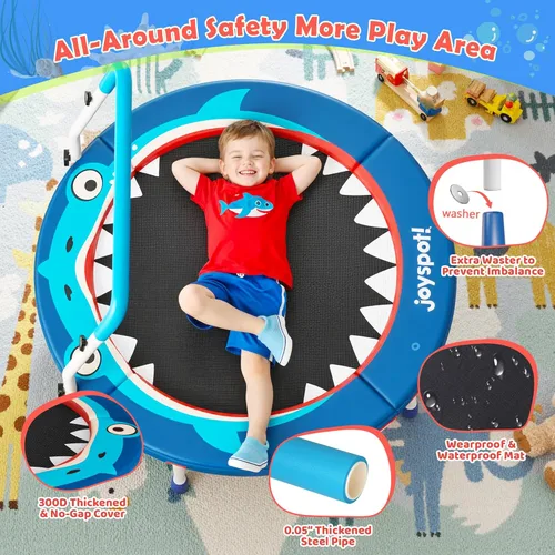 Miniatura 8 de Premium 3FT Foldable Toddler Trampoline for Kids Ages 3-6, 36 Inch ASTM Certified Mini Trampoline with Adjustable Handle, 100 lbs Capacity, Quiet