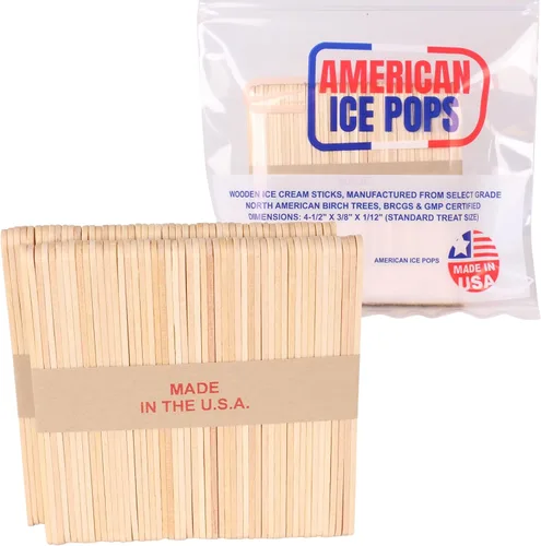 Food Grade Popsicle Sticks Bulk Pack 100, 250, 500, 1000 Count by American Ice Pops Wood Ice Cream Sticks for Treats Small Wooden Sticks Natural
