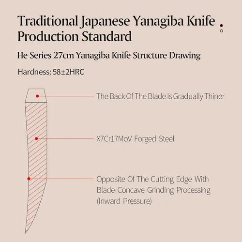 Miniatura 5 de XINZUO Cuchillo Yanagiba de 11 pulgadas X7Cr17MoV de acero forjado, cuchillo de sushi para sashimi, hoja de un solo filo, cuchillo de chef