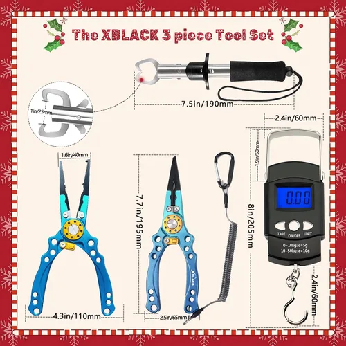 Miniatura 5 de XBLACK Kit de herramientas de pesca, alicates de pesca, pinza de pescado, báscula de pesca, herramientas de agarre de pescado, equipo de pesca