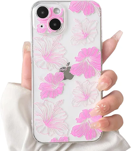Miniatura 12 de Lovmooful Funda compatible con iPhone 13, bonito diseño transparente de flores de hibisco con estampado floral para niñas y mujeres, TPU suave a