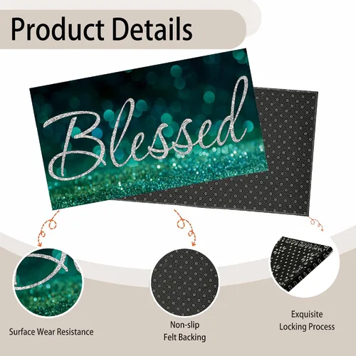 Miniatura 4 de TUBAMQ Felpudo de puerta Blessed de 17 x 30 pulgadas, tapete decorativo de bienvenida con purpurina bendita, parte trasera de goma antideslizante