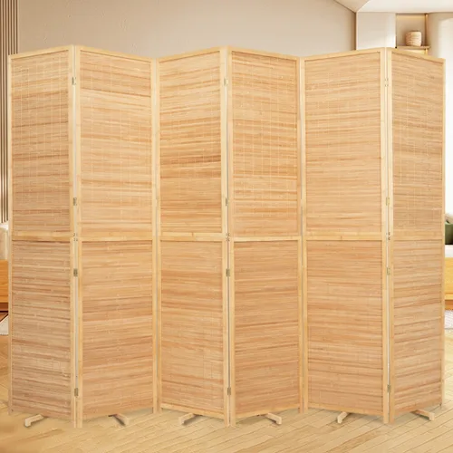 Miniatura 13 de Panel divisor de habitación de bambú con patas giratorias de 360°, 4 paneles de 47 pulgadas de alto, pantalla de privacidad plegable corta