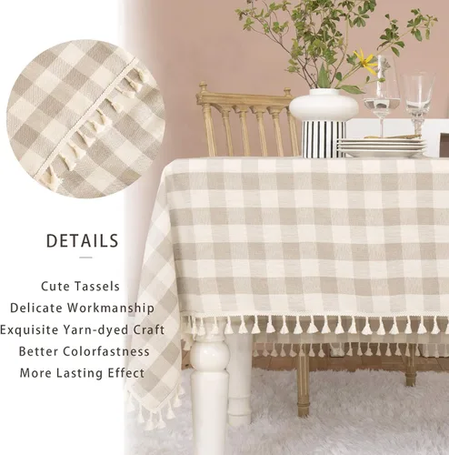 Miniatura 4 de Midsummer Breeze - Mantel de estilo rústico a cuadros, mantel rectangular de lino de algodón, para cocina, comedor, restaurante, casa de campo, Gris