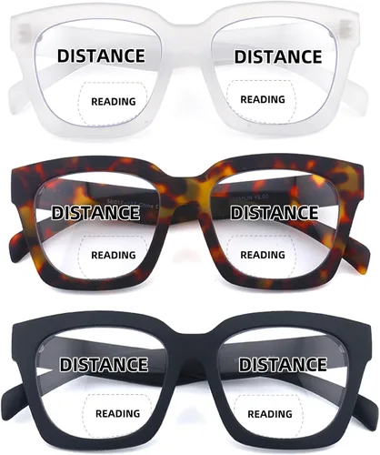 HIYANJN Gafas de Lectura Bifocales para Mujeres con Filtro de Luz Azul para Computadora, Parte Superior Transparente, Montura Mate de Gran Tamaño y