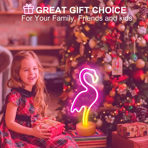 Miniatura 8 de YSMNDE Letrero de neón de flamenco, letrero de luz LED rosa para decoración de habitación de niñas, luces nocturnas de funcionamiento USB/batería