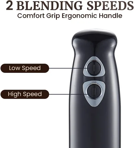 Miniatura 6 de Elite Gourmet EHB1015 - Batidora de mano de inmersión 500 vatios, 2 velocidades de mezclado con cuchillas de acero inoxidable, varilla desmontable
