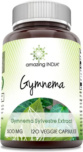 Amazing India Gymnema 500 mg | Suplemento de cápsulas vegetales | Sin OMG | Sin gluten | Fabricado en Estados Unidos (1 paquete | 120 unidades)