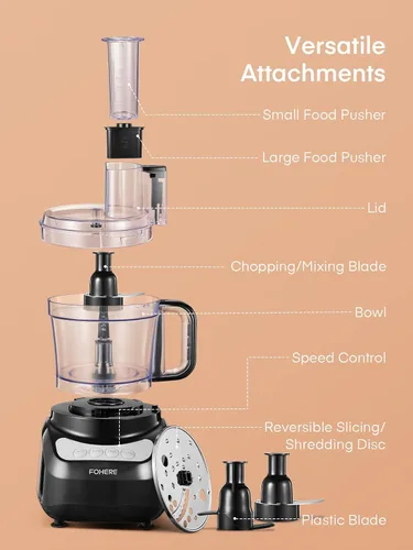 Miniatura 8 de FOHERE Procesador de alimentos, 12 tazas, picadora de alimentos 2 en 1 y picadora de carne, motor de 500 W, sin BPA, acero inoxidable, procesador