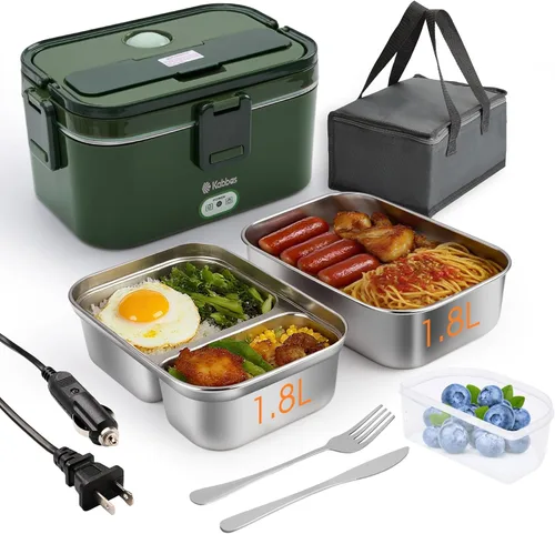 Miniatura 8 de Kabbas Lonchera eléctrica portátil de 1.8 L para adultos, lonchera térmica de 100 W para hombres con doble contenedor extraíble, calentador