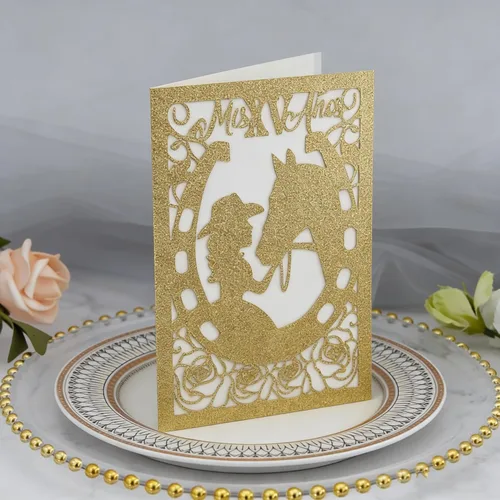 Miniatura 13 de 50 piezas de tarjetas de invitación de quinceañera con purpurina, invitación para fiesta de los 15 años, purpurina de caballo, DIY, tarjetas de boda
