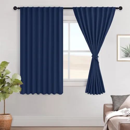 Miniatura 145 de Hiasan Cortinas opacas negras para dormitorio, cortinas opacas cortas de 45 pulgadas de largo, con aislamiento térmico, bolsillo para barra
