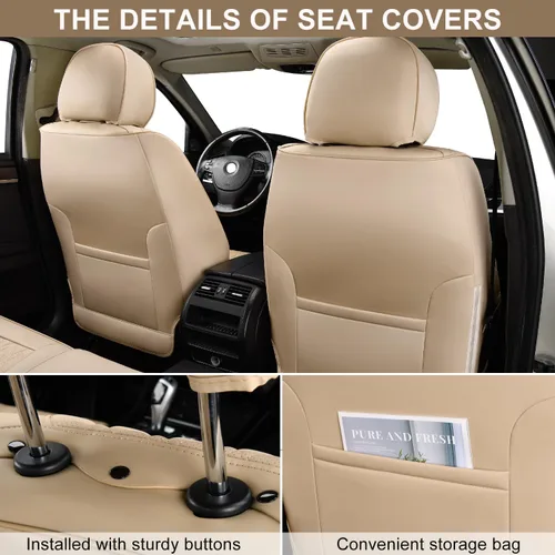 Miniatura 3 de Juego completo de fundas de asiento de automóvil, fundas de cuero transpirable para asientos delanteros y traseros y reposacabezas, funda universal