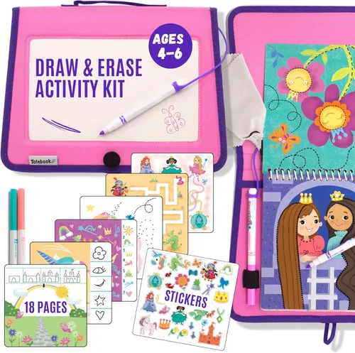 Miniatura 16 de Libro de Actividad Educativa de Viaje para Niños Totebook con Marcadores Lavables - Actividades de Auto y Avión, Juguetes Educativos para Niños