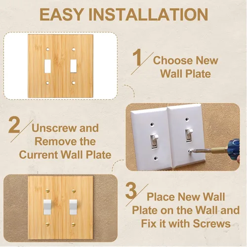 Miniatura 3 de Pinkunn 10 piezas de placa de interruptor de luz de madera maciza, cubierta de salida de madera de bambú, placa decorativa de pared para el hogar