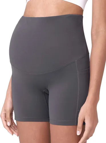Miniatura 5 de POSHDIVAH - Pantalones cortos de yoga para embarazadas, cubren la barriga, pantalones deportivos cortos para correr, hacer ejercicio y el verano