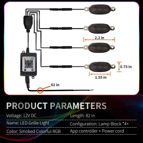 Miniatura 2 de Luces LED universales 4 en 1 con control de aplicación, kit de luz de atmósfera RGB DIY repuesto para Tacoma TRD 2016-2019 parrilla delantera/DRL