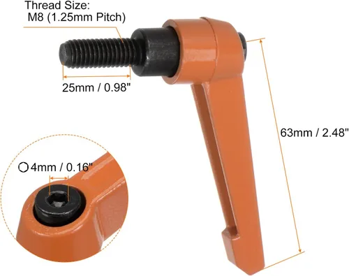 Miniatura 2 de HARFINGTON 4 manijas de palanca de sujeción ajustables M6 x 1.575 in, perillas de tornillo de rosca macho con bloqueo de tornillo giratorio