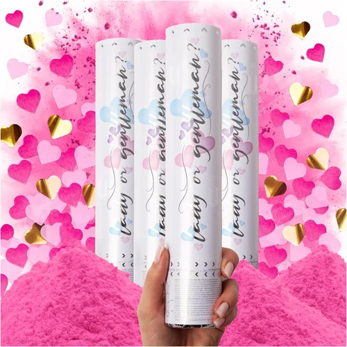 Miniatura 13 de PrimePure Cañón de confeti para revelación de género, polvo biodegradable y confeti en forma de corazón, 2 rosas y 2 azules, paquete de 4