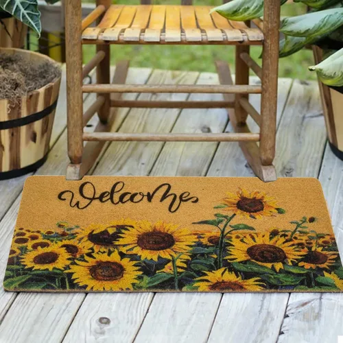Miniatura 7 de IZUS Felpudo de bienvenida floral con diseño de girasoles de primavera de verano con flores de sol, antideslizantes, para puerta delantera, porche