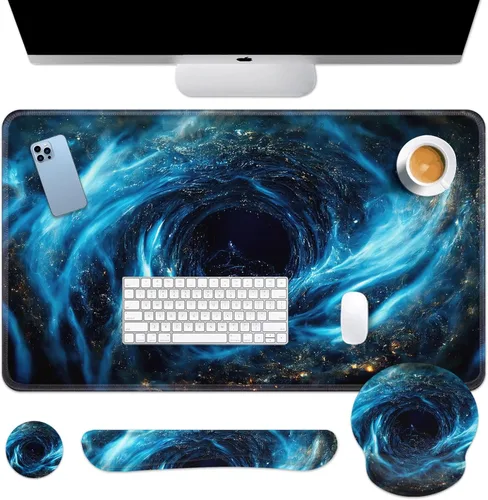 Miniatura 30 de Britimes Blue Sea - Juego de Alfombrilla de Teclado y Mouse Playa de Arena Rosa 4 en 1 Alfombrilla Grande + Reposamuñecas para Teclado +