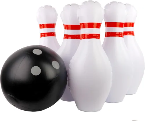 Miniatura 2 de Juego de bolos inflable gigante, rojo, blanco y negro, 29 pulgadas.