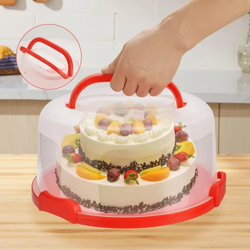 Miniatura 3 de Soporte portátil de 10 pulgadas para tartas con tapa y asa, contenedores redondos de almacenamiento de pasteles, soporte de plástico para tartas