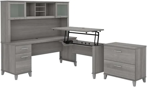 Bush Home Somerset - Escritorio en forma de L con gabinete y archivador (72 W, 3 posiciones, color gris platino)