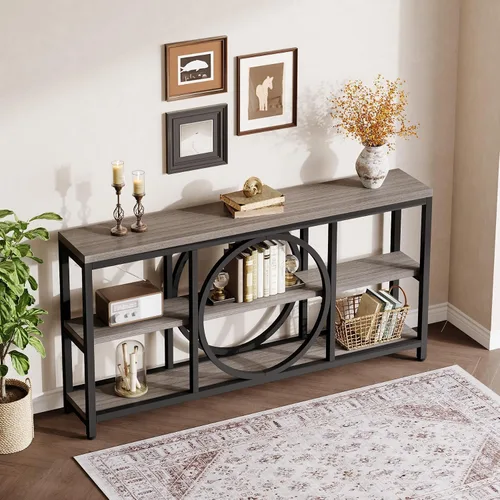 Miniatura 9 de Tribesigns Mesa consola extra larga de 70.9 pulgadas para entrada, mesa de sofá detrás del sofá con estantes de almacenamiento de madera de 3