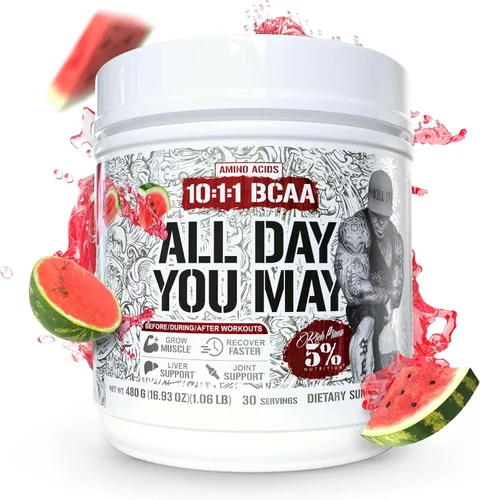 Miniatura 8 de 5% Nutrition Rich Piana AllDayYouMay BCAA Powder Aminoácidos prémium para intra y después del entrenamiento, hidratación, resistencia