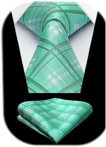 Miniatura 157 de HISDERN Conjunto de corbata a cuadros a cuadros pañuelo tejido clásico formal para hombre corbata y bolsillo cuadrado