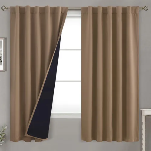 Miniatura 90 de BGment Cortinas 100% opacas beige de 63 pulgadas de largo con forro aislante térmico, bolsillo para varilla y lengüeta trasera de doble capa