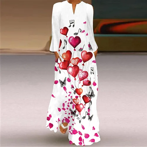 Miniatura 2 de Vestido largo de manga larga con cuello en V y estampado casual para mujer, 0