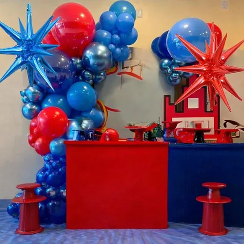 Miniatura 5 de Kit de Guirnalda de Arco de Globos Rojo Azul Plateado, Globos de Látex Rojo Azul Real Globos de Papel de Aluminio 4D con Estrella de Explosión