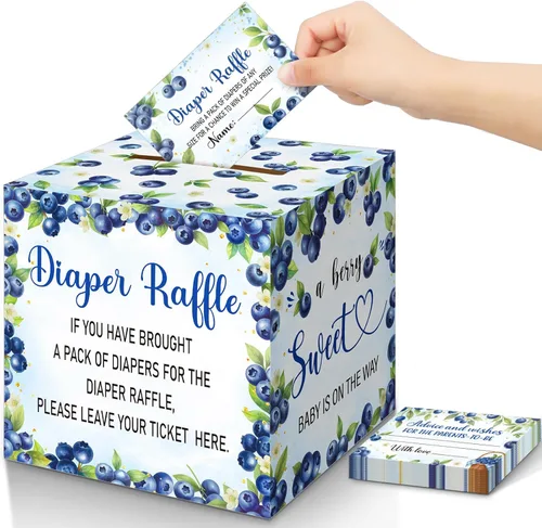Miniatura 44 de Teling 51 boletos para rifas de pañales con caja de tarjetas, decoración de baby shower, caja de soporte para baby shower, para fiesta de rifas