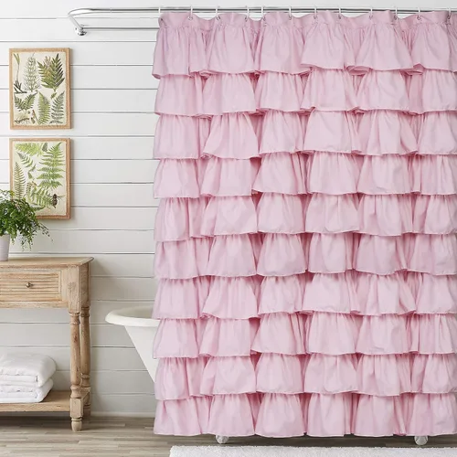 Miniatura 10 de Volens - Cortina de ducha de tela blanca con volantes para baño, 70 pulgadas de largo Blanco