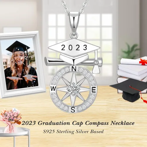 Miniatura 3 de Regalos de graduación 2023 de plata de ley S925 para escuela secundaria, brújula, regalo de graduación para niñas, mujeres, novia, amigas, hija