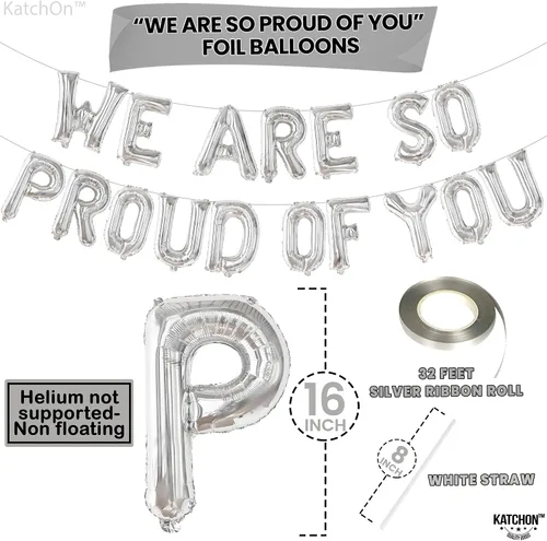 Miniatura 4 de KatchOn, Globos negros con texto en inglés «We Are So Proud of You» de 16 pulgadas Cartel de globos Proud Of You para decoraciones de graduación
