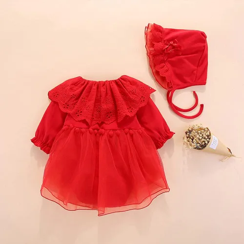 Miniatura 26 de Vestido de otoño de manga larga para niña pequeña, vestido de encaje con flores, boda, primer cumpleaños, bautizo, vestido con sombrero