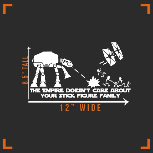 Miniatura 2 de Calcomanía adhesiva para autos: "The Empire Doesnt Care About Your Stick Figure Family". Inspirada en la lucha entre Star Wars ATAT & Tie Fighter.