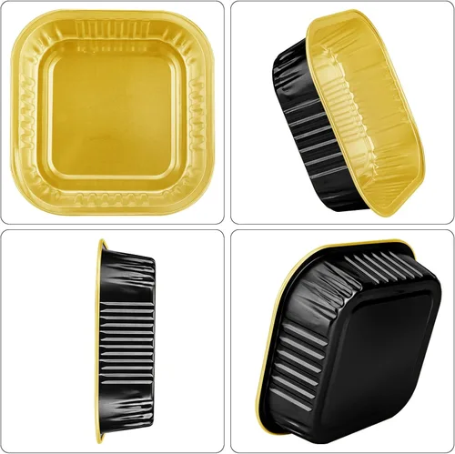 Miniatura 4 de EUSOAR Mini moldes para tartas con tapas, 12.3 onzas, 12.2 fl oz, 50 unidades cuadradas de aluminio para cupcakes con tapas, papel de aluminio
