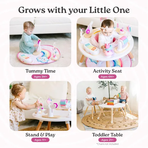 Miniatura 3 de Little Acorn, Centro de actividades para bebés 4 en 1 Diseño inspirado en Montessori 8 juguetes interactivos Tiempo boca abajo, Exersaucer