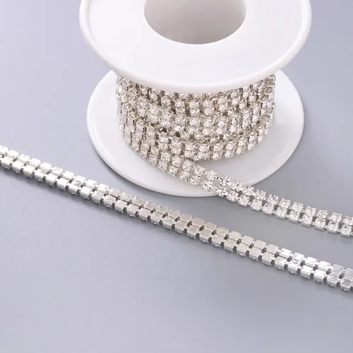 Miniatura 5 de Jerler Cadena de cierre de diamantes de imitación de 2 filas y 2 yardas para manualidades, bodas y decoraciones de ropa
