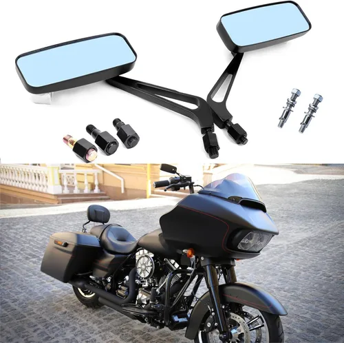 Espejos retrovisores de manillar rectangular de 8 mm/10 mm en color negro para motocicletas, compatibles con Harley Street Glide, Road King,