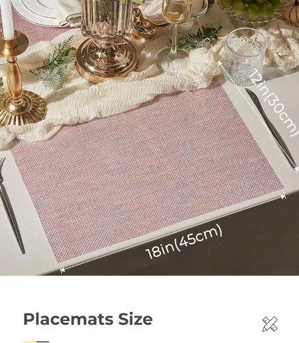 Miniatura 9 de Leetaltree Juego de 4 manteles individuales tejidos de vinilo iridiscente rosa brillante, impermeables, lavables, para bodas, aniversarios, uso