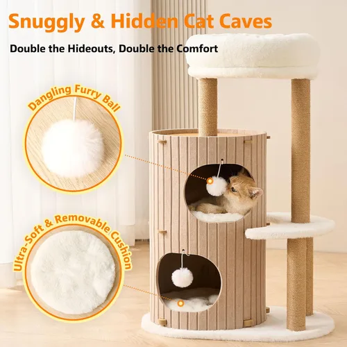 Miniatura 2 de Árbol moderno para gatos de interior para adultos, torre grande de árbol para gatos de 36 pulgadas de alto con postes rascadores, acogedora cueva