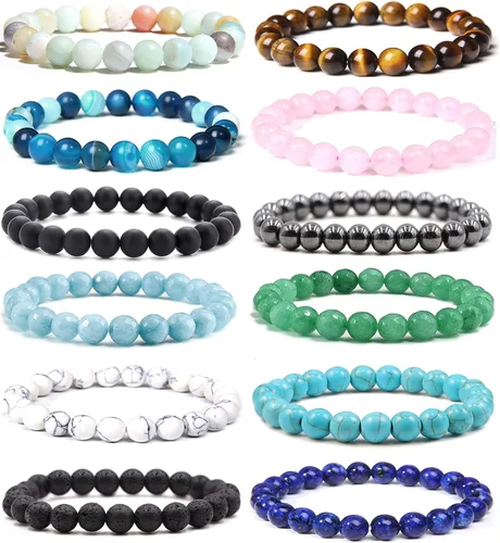 Jewdreamer 12 pulseras de cuentas de piedra curativa para mujeres y hombres pulseras de piedras preciosas semipreciosas pulseras elásticas